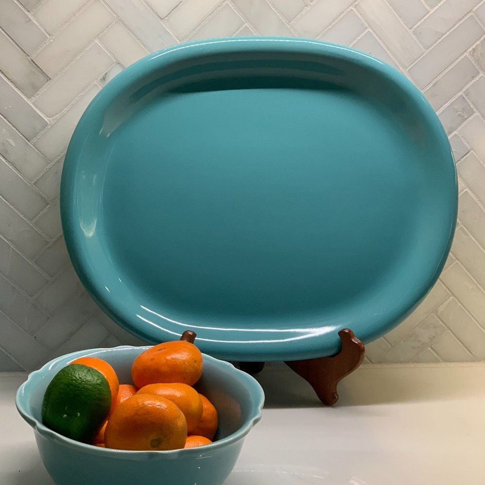 Vintage Crown Corning Japan Teal Serving Platter